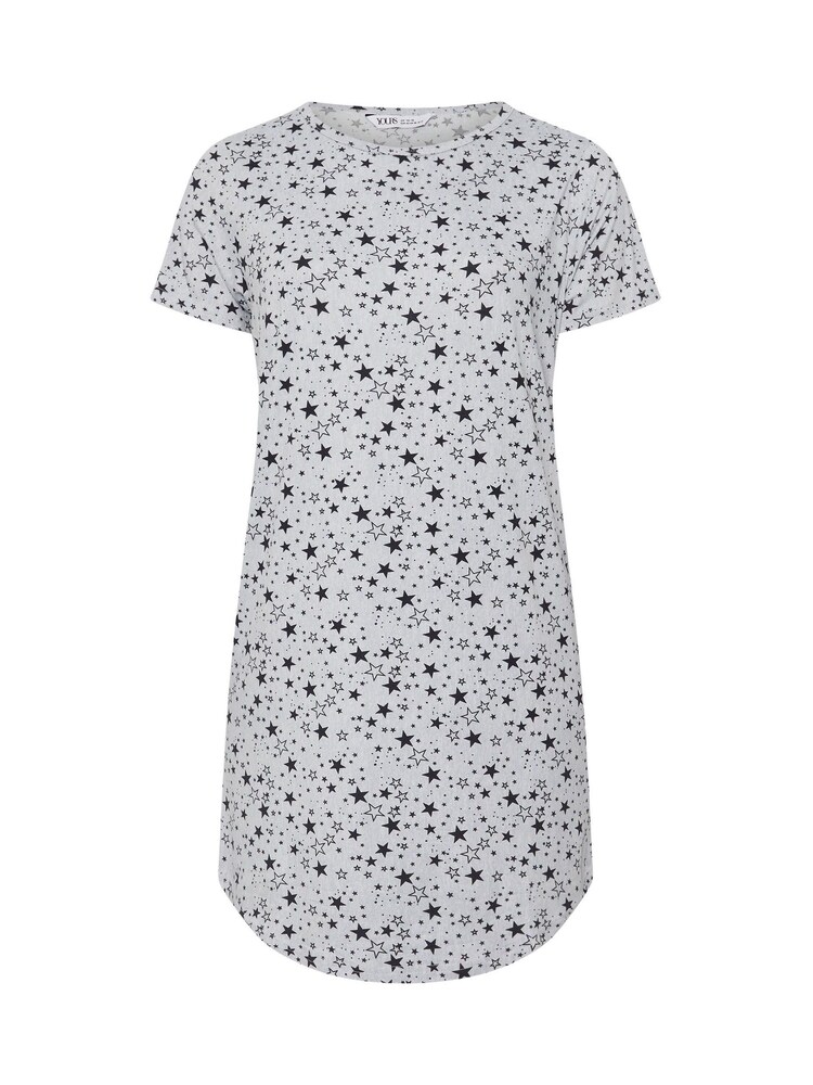 Yours Curve Grey Star Print Soft Touch Nightdress - Image 5 of 5