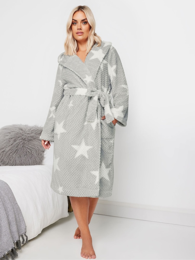 Yours Curve Grey Star Honeycomb Hooded Robe - Image 1 of 5