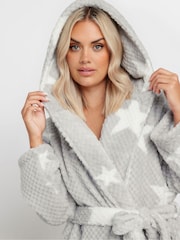 Yours Curve Grey Star Honeycomb Hooded Robe - Image 2 of 5