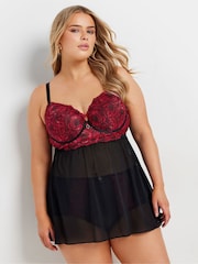 Yours Curve Red Floral Lace Padded Babydoll - Image 1 of 7
