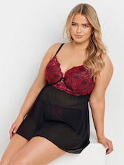 Yours Curve Red Floral Lace Padded Babydoll - Image 2 of 7