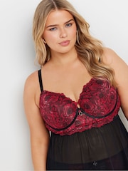 Yours Curve Red Floral Lace Padded Babydoll - Image 4 of 7