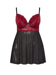 Yours Curve Red Floral Lace Padded Babydoll - Image 6 of 7