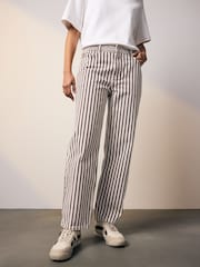 Neutral Stripe Straight Leg 100% Cotton Jeans - Image 1 of 9