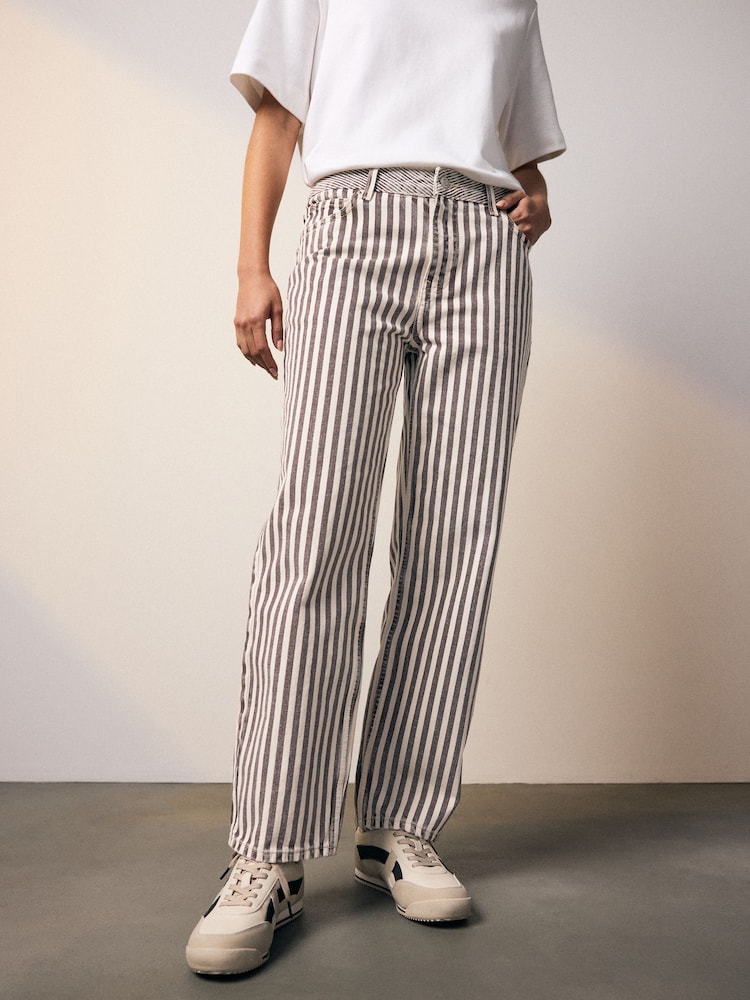 Neutral Stripe Straight Leg 100% Cotton Jeans - Image 1 of 9