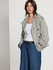 Dark Blue Linen Blend Wide Leg Denim Trousers - Image 2 of 8