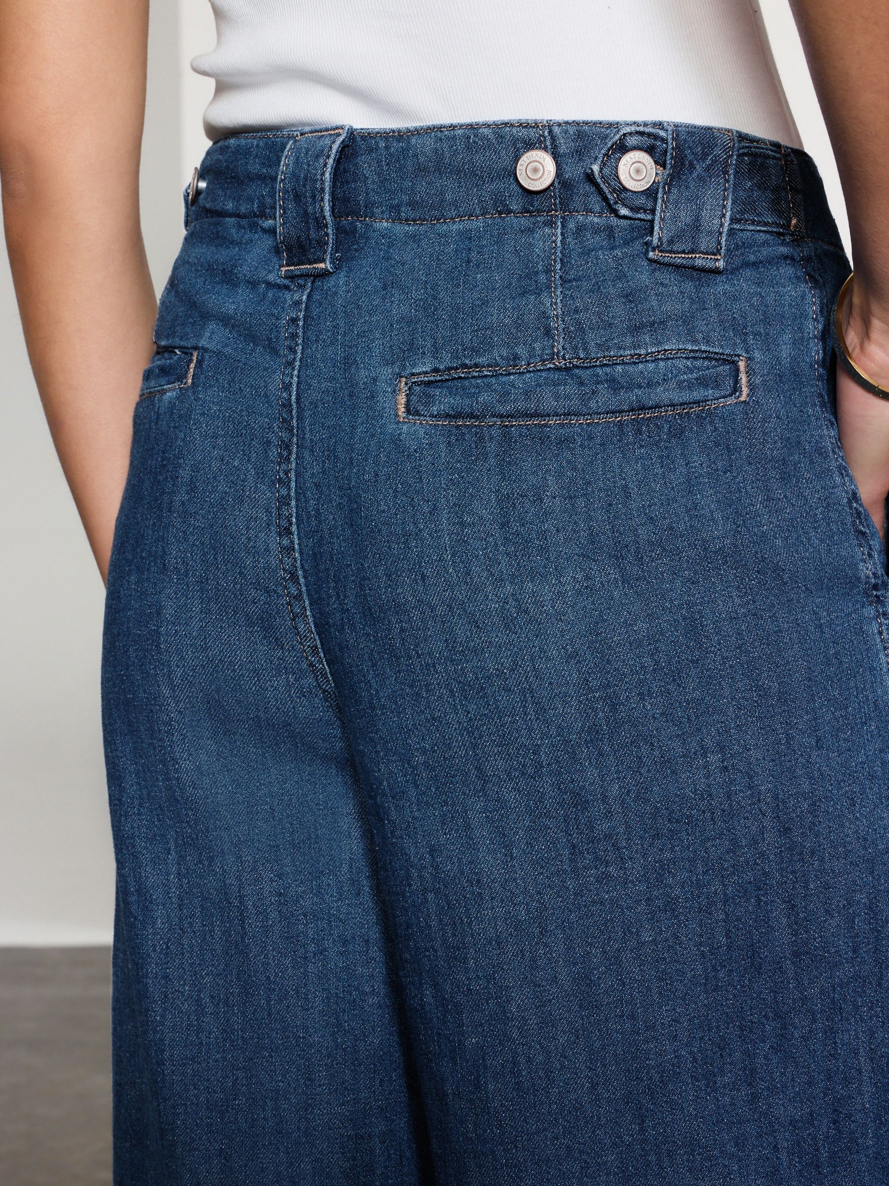 Buy Dark Blue Linen Blend Wide Leg Palazzo Denim Trousers