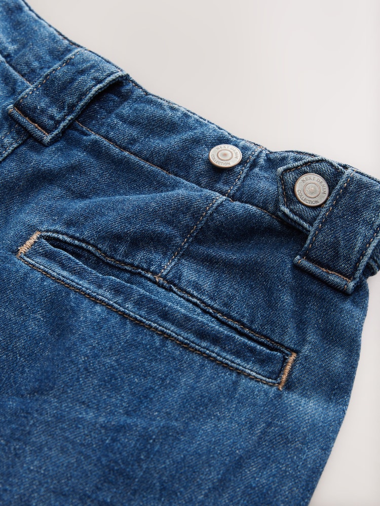 Dark Blue Linen Blend Wide Leg Denim Trousers - Image 9 of 9