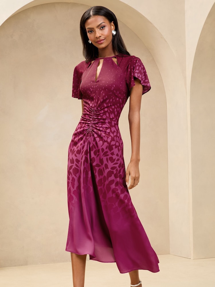 Lipsy Short Sleeve Keyhole Ruched Fit And Flare Midi Dress - Imagen 1 de 5