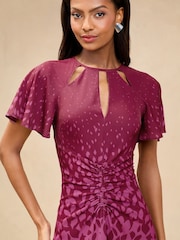 Lipsy Short Sleeve Keyhole Ruched Fit And Flare Midi Dress - Imagen 2 de 5