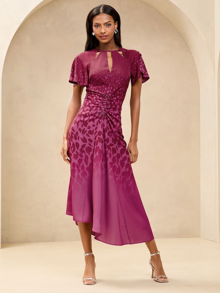 Lipsy Pink Short Sleeve Keyhole Ruched Fit And Flare Midi Dress - Image 3 of 5