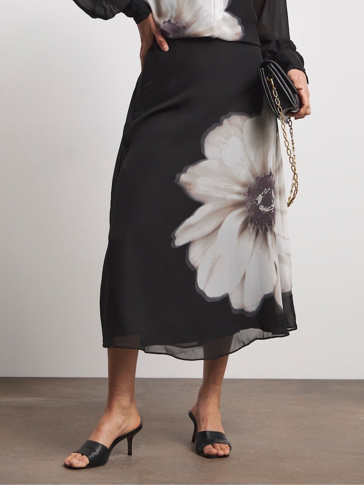 Joanna Hope Chiffon Slip Black Floral Skirt - Image 4 of 4 Joanna Hope Chiffon Slip Black Floral Skirt - Image 4 of 4