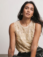 Joanna Hope Cream Sequin Shell Top - Image 1 of 4