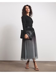 Joanna Hope Blue Mesh Pleated Skirt - Image 2 of 4
