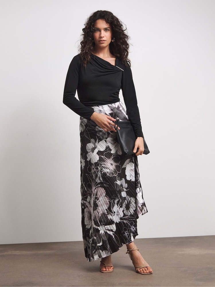 Joanna Hope Asymmetrical Pleated Black Skirt - Image 1 of 4 Joanna Hope Asymmetrical Pleated Black Skirt - Image 1 of 4