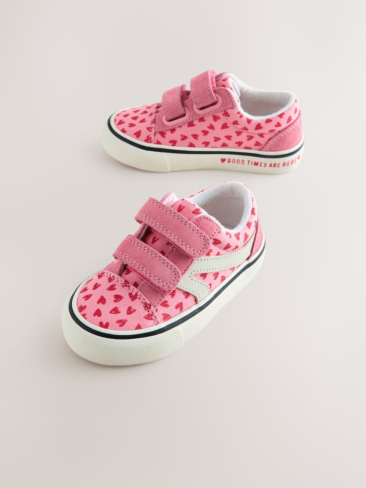 Pink Heart Wide Fit (G) Touch Fasten Strap Printed Trainers - Image 1 of 5