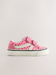 Pink Heart Wide Fit (G) Touch Fasten Strap Printed Trainers - Image 2 of 5