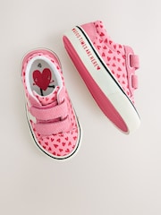 Pink Heart Wide Fit (G) Touch Fasten Strap Printed Trainers - Image 3 of 5