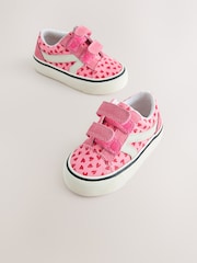 Pink Heart Wide Fit (G) Touch Fasten Strap Printed Trainers - Image 4 of 5