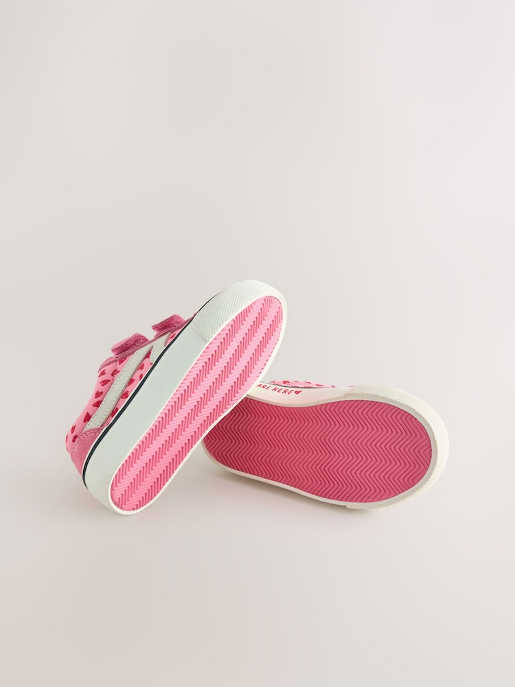 Pink Heart Wide Fit (G) Touch Fasten Strap Printed Trainers - Image 5 of 5