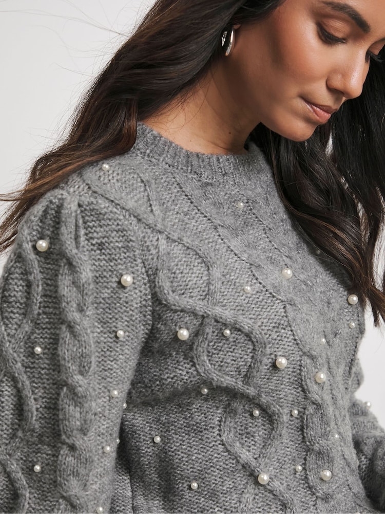 Joanna Hope Grey Knit Pearl Jumper - Image 4 of 4 Joanna Hope Grey Knit Pearl Jumper - Image 4 of 4