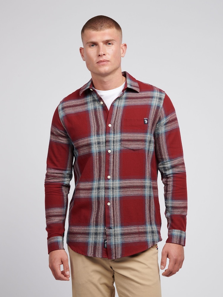 U.S. Polo Assn. Red Mens Ombre Check 100% Cotton Shirt - Image 1 of 9