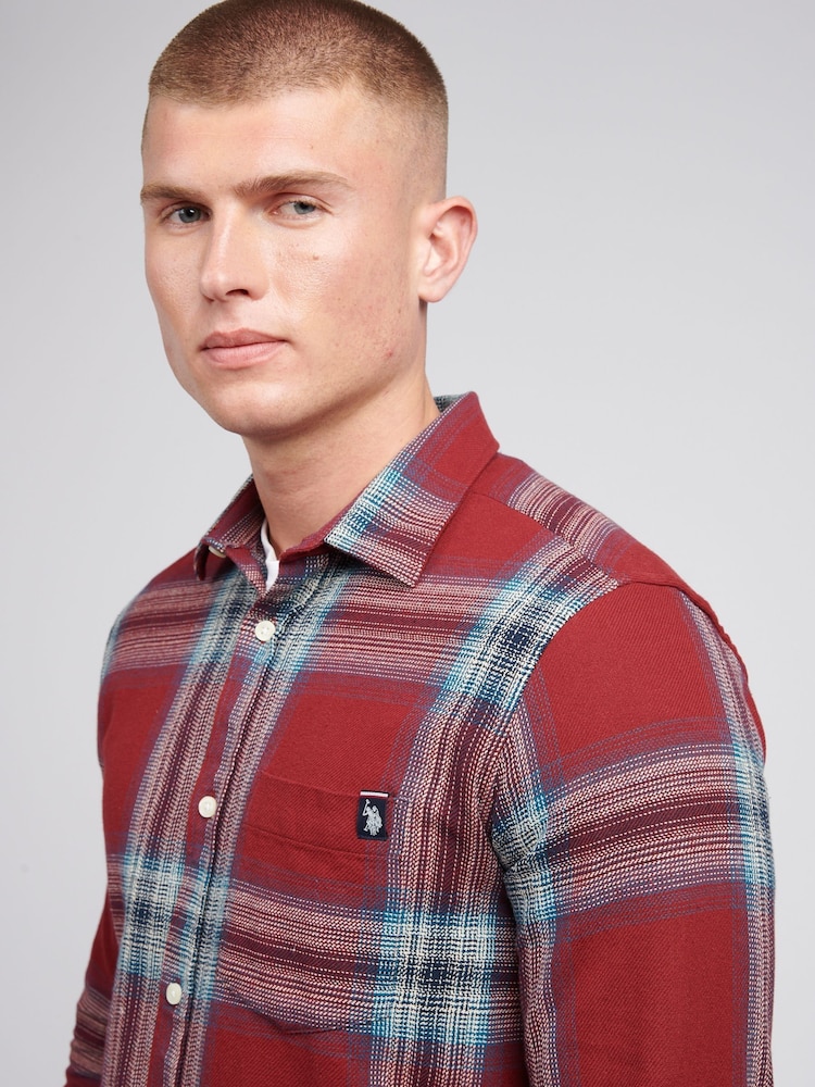 U.S. Polo Assn. Red Mens Ombre Check 100% Cotton Shirt - Image 2 of 9