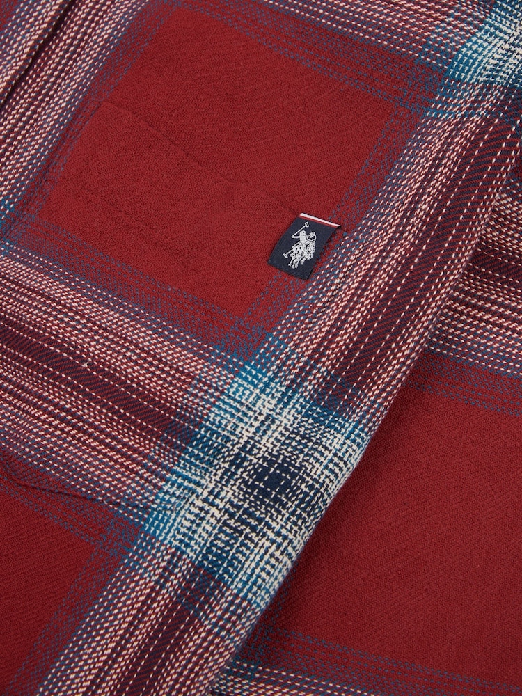 U.S. Polo Assn. Red Mens Ombre Check 100% Cotton Shirt - Image 9 of 9