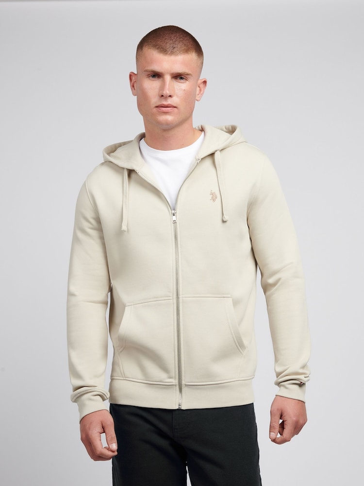 U.S. Polo Assn. Cream Mens Classic Fit Double Horsemen Zip Hoodie - Image 1 of 4