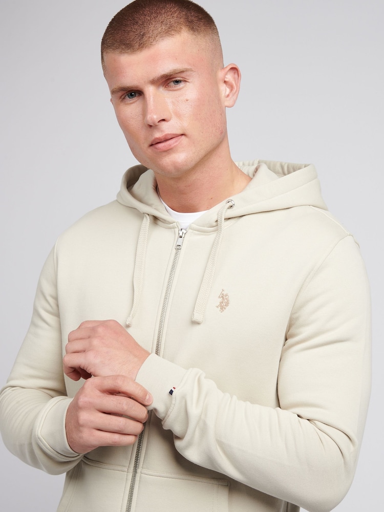 U.S. Polo Assn. Cream Mens Classic Fit Double Horsemen Zip Hoodie - Image 4 of 4