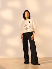 Black Wide Leg Denim Jersey Leggings - Image 2 of 7