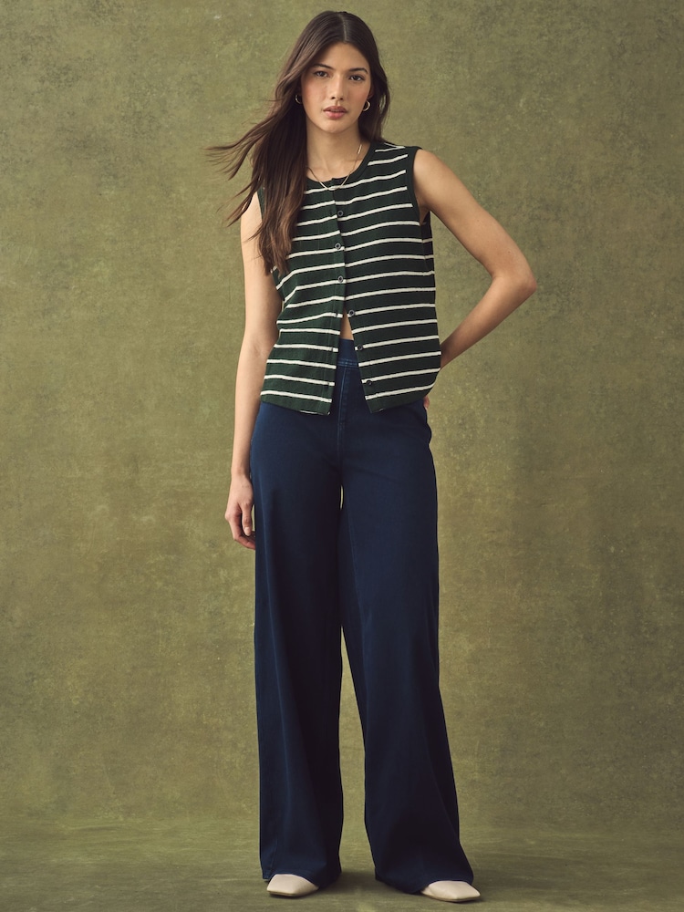 Rinse Blue Wide Leg Denim Jersey Leggings - Image 1 of 7