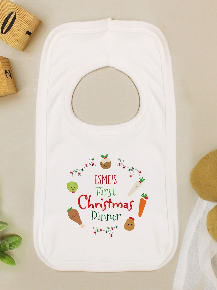 Personalised 'First Christmas Dinner' Bib by PMC - Image 2 of 3 Personalised 'First Christmas Dinner' Bib by PMC - Image 2 of 3