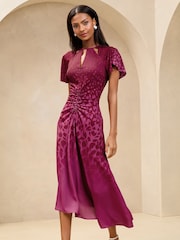 Lipsy Short Sleeve Keyhole Ruched Fit And Flare Midi Dress - Imagen 1 de 5