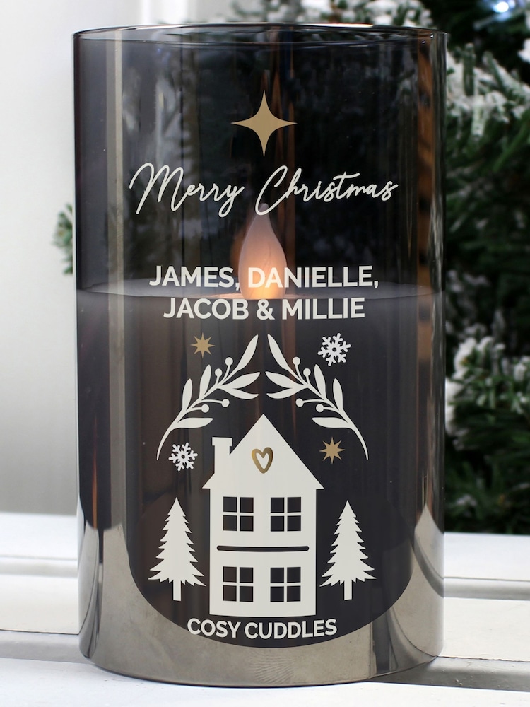 Personalised Christmas Smoked Glass LED Candle by PMC - Image 1 of 2