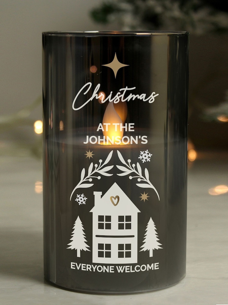 Personalised Christmas Smoked Glass LED Candle by PMC - Image 2 of 2