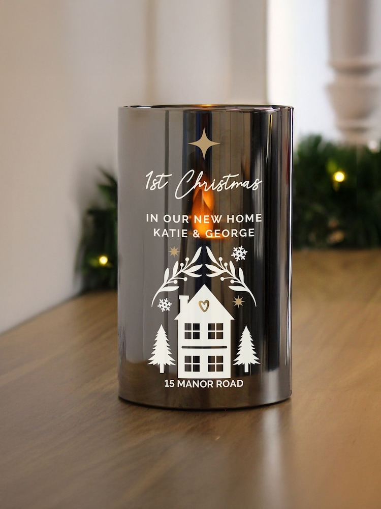 Personalised Christmas Smoked Glass LED Candle by PMC - Image 3 of 3