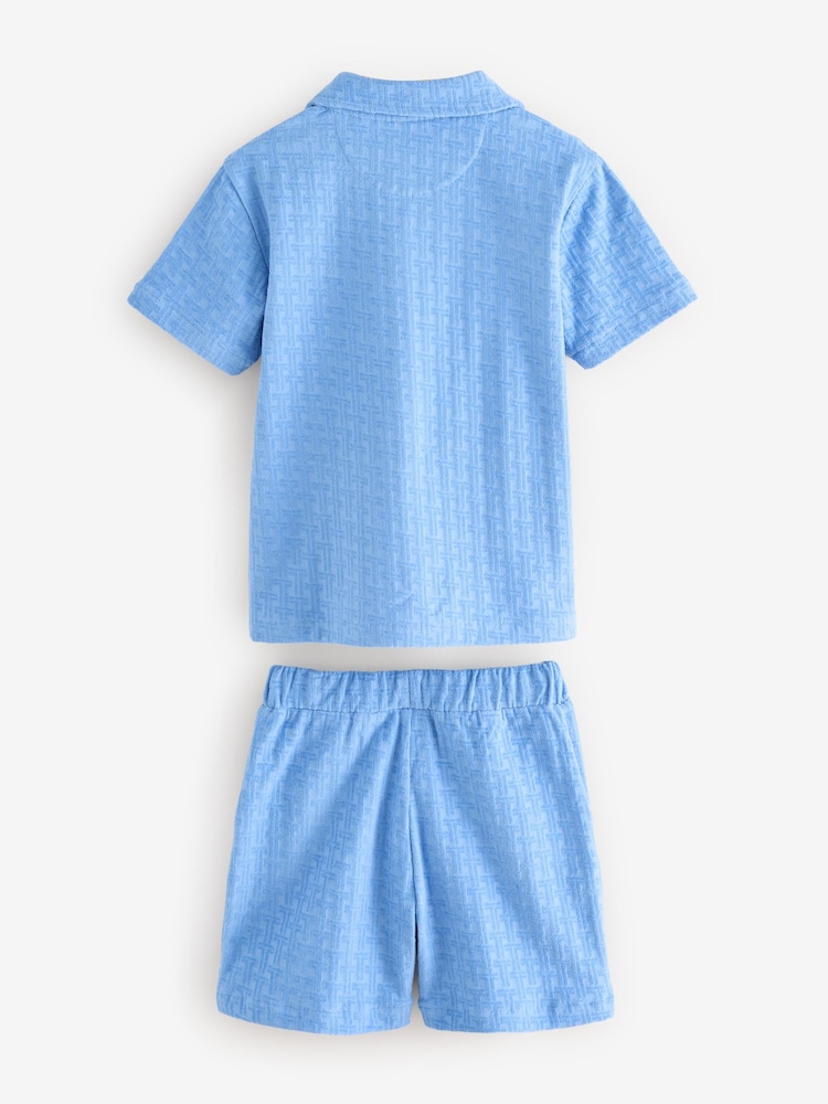 Baker by Ted Baker Blue 'T' Textured Towelling Shirt And Shorts Set - Image 8 of 10