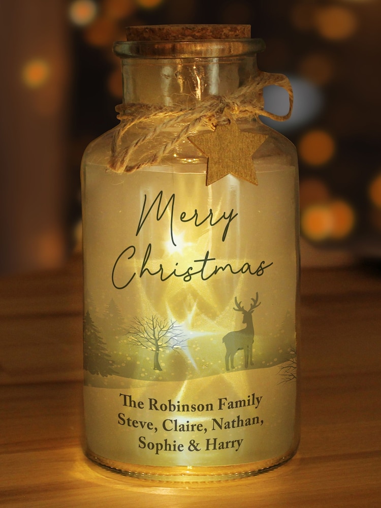 Personalised Merry Christmas LED Glass Jar by PMC - Image 1 of 2