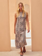 Zebra Print Maxi Slip Dress - Image 1 of 4