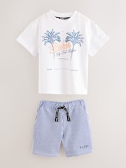 Baker by Ted Baker Graphic White T-Shirt and Blue Stripe Shorts set - Image 2 of 7