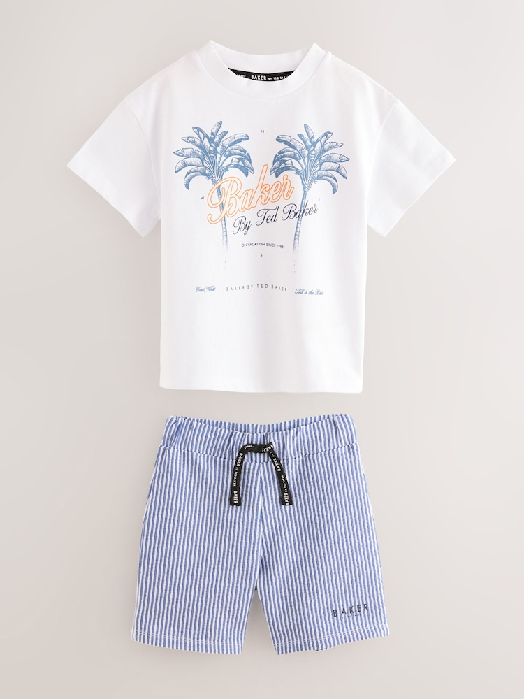 Baker by Ted Baker Graphic White T-Shirt and Blue Stripe Shorts set - Image 2 of 7