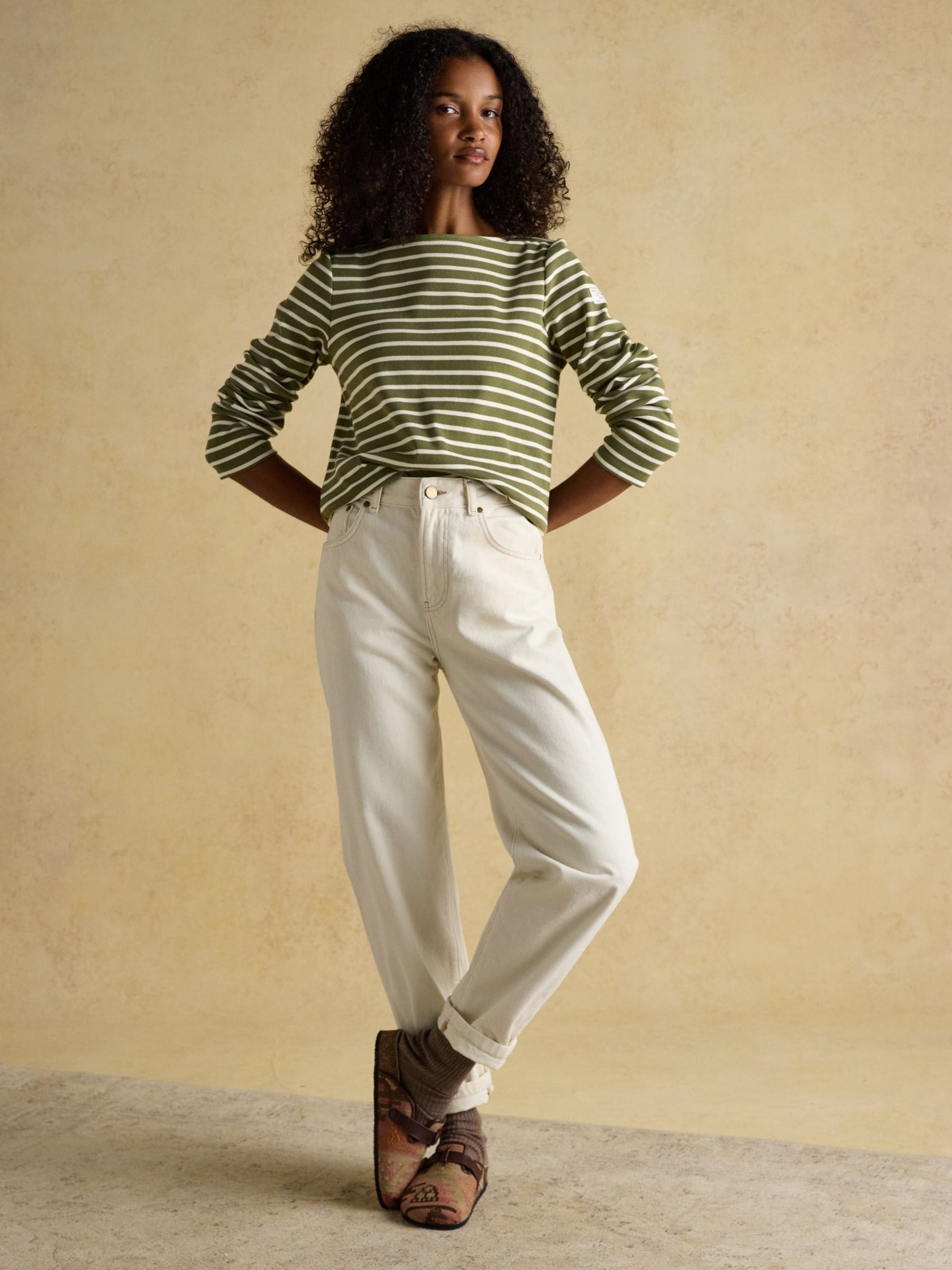 Buy Joules Harbour Green Boat Neck Long Sleeve Breton Stripe Top