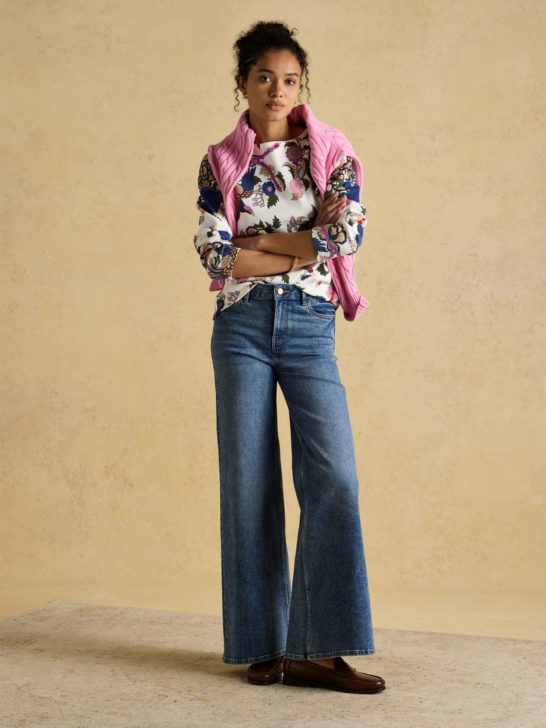 Buy Joules Harbour Cream Bird Floral Boat Neck Printed Top from