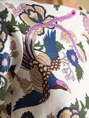 Joules Harbour Cream Bird Floral Boat Neck Printed Top - Image 4 of 7