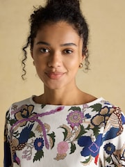 Joules Harbour Cream Bird Floral Boat Neck Printed Top - Image 5 of 7