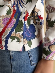 Joules Harbour Cream Bird Floral Boat Neck Printed Top - Image 6 of 7