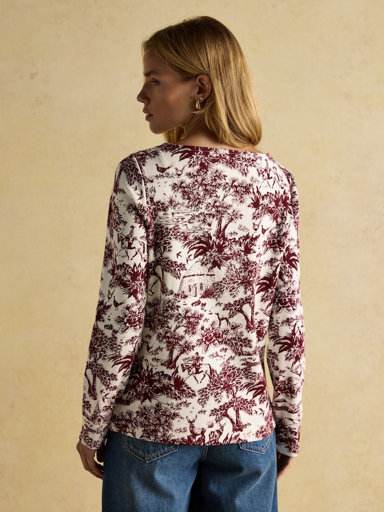 Joules Harbour Burgundy Toile de Jouy Boat Neck Printed Top - Image 2 of 8