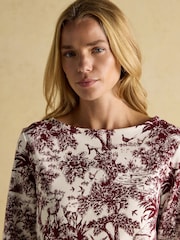 Joules Harbour Burgundy Toile de Jouy Boat Neck Printed Top - Image 4 of 8