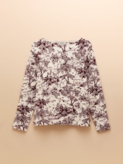 Joules Harbour Burgundy Toile de Jouy Boat Neck Printed Top - Image 8 of 8
